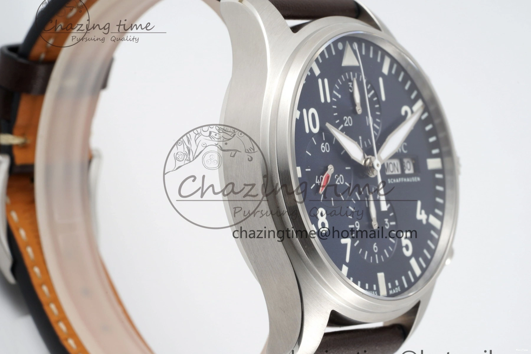 MIROTIME 0524 Pilot Chrono SS AZF 1:1 Best Edition Blue Dial on Brown Leather Strap A TimelessDesign 7060